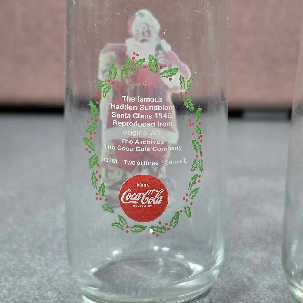 Coca-Cola Santa Claus Glasses Set of 2 Haddon Sundblom 1946 1948 Series II Clear
